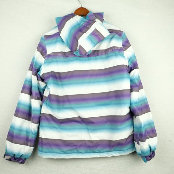 Ocean Pacific Womens Winter Jacket White Purple Striped Vintage Hooded 90s - Picture 5 of 12